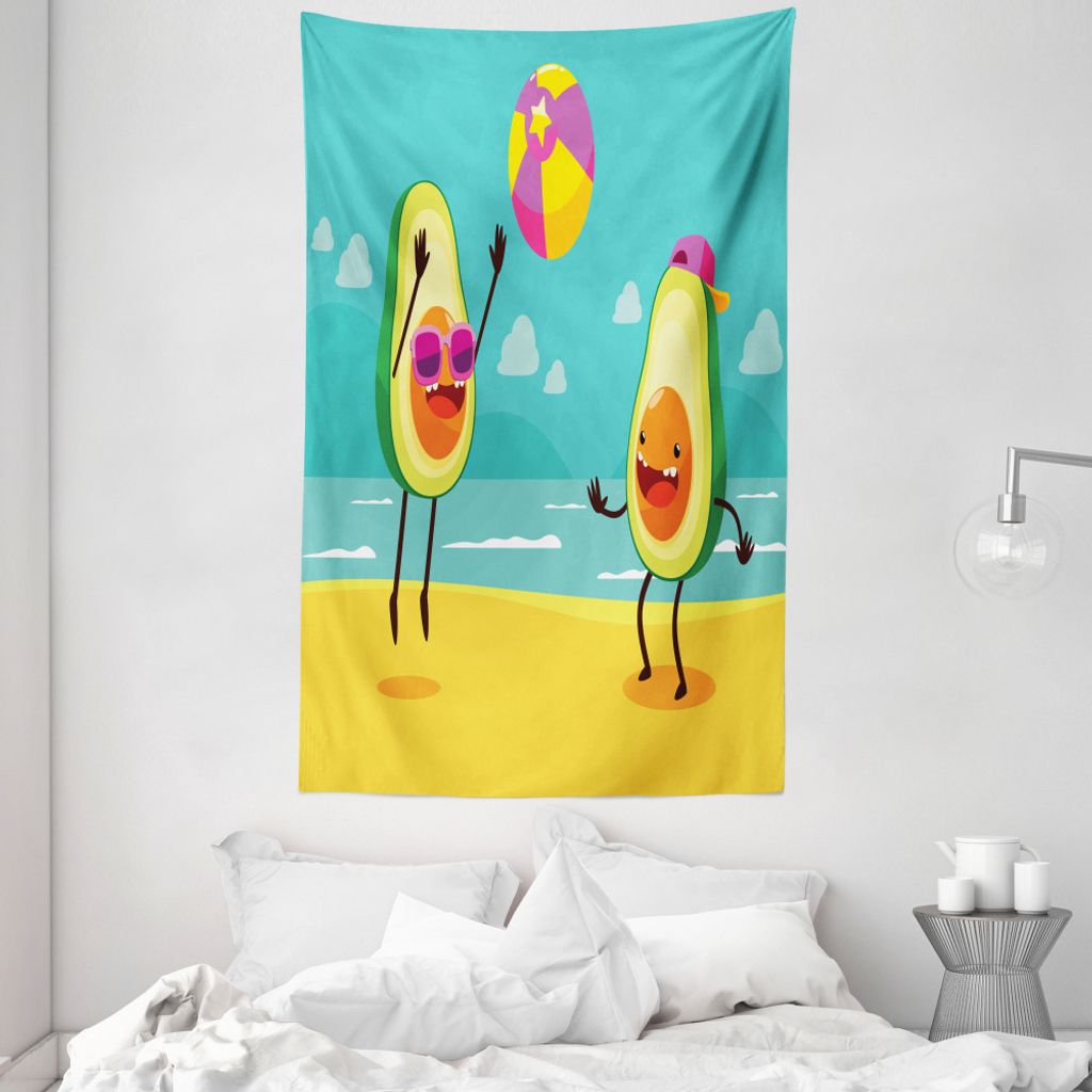 ABAKUHAUS Avocado Wandteppich und Tagesdecke, Sommer-Strand-Volleyball aus Weiches Mikrofaser Stoff Waschbar ohne Verblassen Digitaldruck, 140 x 23...