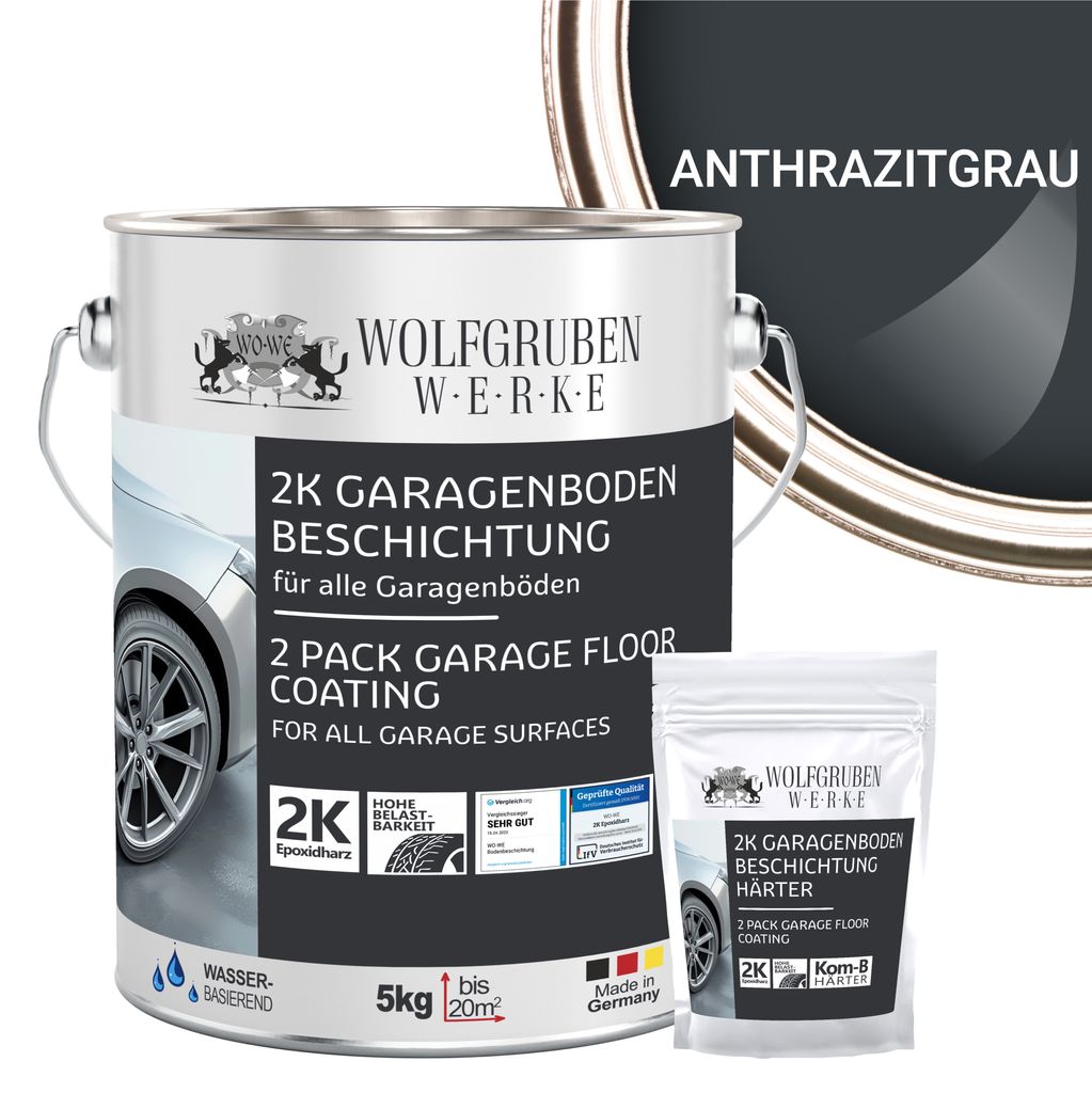 2K Garagenbodenbeschichtung Garagenfarbe Garagenbodenfarbe Epoxidharz Bodenbeschichtung für Garage Werkstatt Keller - Anthrazitgrau l 5kg