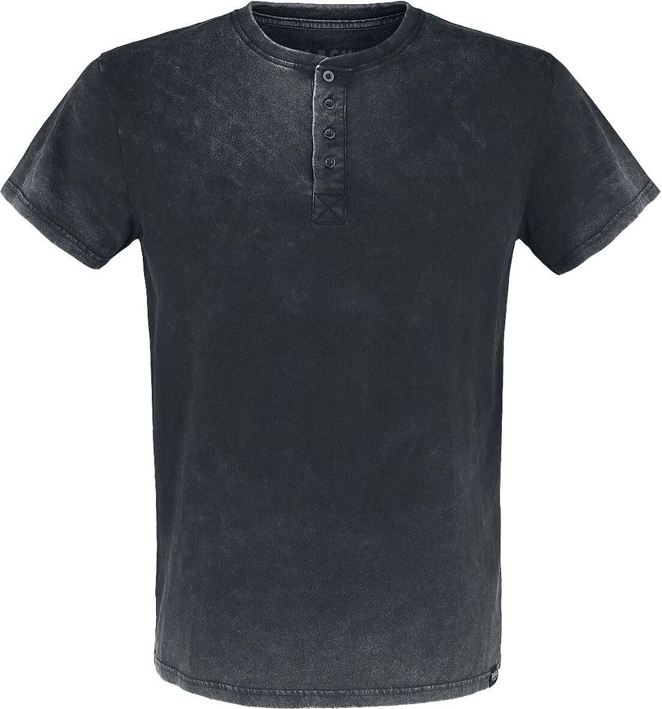 Black Premium by EMP Herren dunkelgraues T-Shirt mit Waschung und Knopfleiste L