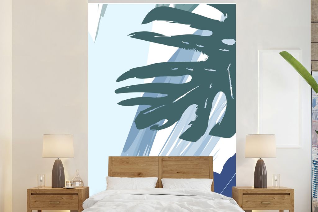 MuchoWow Fototapete für Wohnzimmer oder Schlafzimmer Wandtapete Vinyl Motivtapete Sommer - Monstera - Grün - 200x300 cm - Wanddekorationen