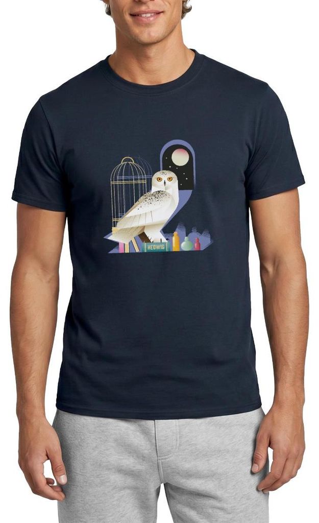 Spreadshirt Harry Potter Eule Hedwig Bei Nacht Männer T-Shirt, XXL, Navy