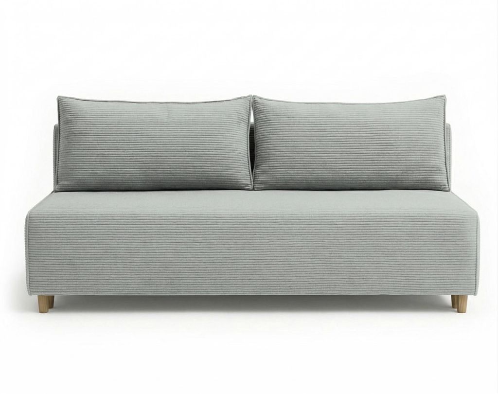 Modernes Cord Schlafsofa LARON - Couch mit Bettfunktion & Federkern - Grau Dreisitzer Sofa mit Holzfüßen & Ausziehautomatik