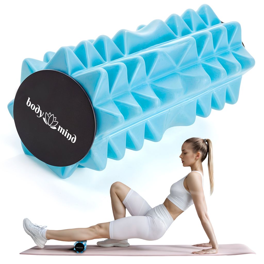 Mini-Faszienrolle – Kompakte Massage-Rolle für gezieltes Faszientraining; Ideal für Füße, Hände, Knie Nacken, Rücken & Beine - Farbe: Blau