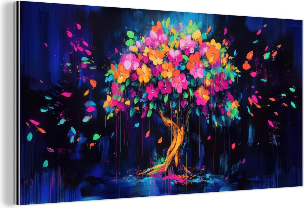 MuchoWow Wanddekoration Metall Metallbild Wandkunst 40x20 cm Baum - Blumen - Magisch - Farbig MuchoWow Aluminium Gemälde - Bild - Aluminium