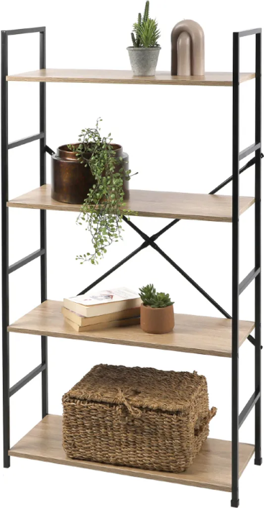 Étagère Colorado en chêne et métal 112cm avec 4 tablettes robustes