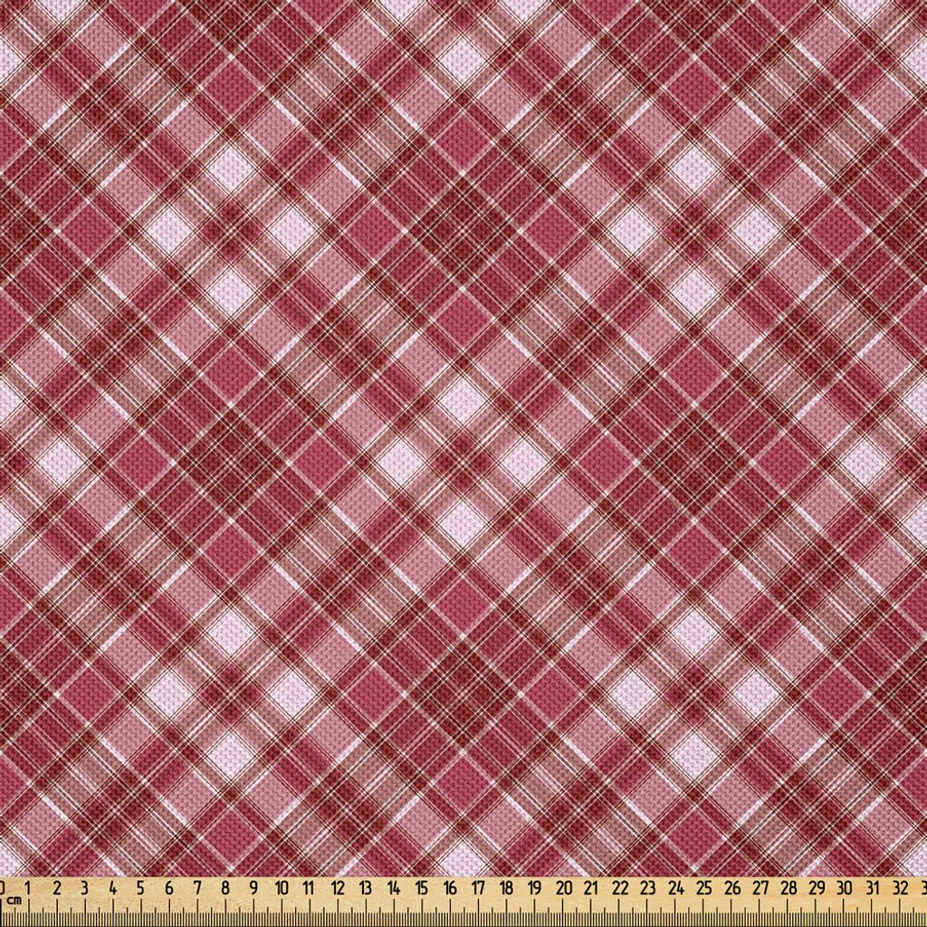 ABAKUHAUS Kariert Satin Stoff als Meterware, Diagonales kariertes Muster mit Streifen und Raute Illustration, 2 M (148 x 200 cm), Getrocknete Rose ...