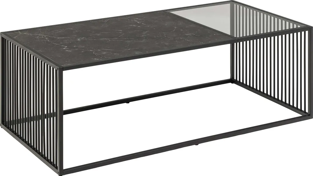 Strington Table Basse 120x60 cm en Verre Enfumé et Noir Marbré