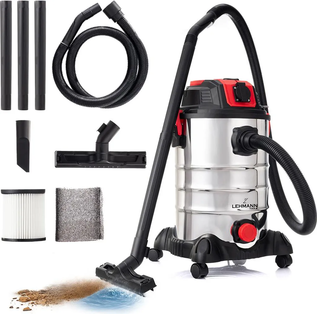 Aspirateur Eau Poussière 30L avec Filtre Vibrant et Prise pour Outillage