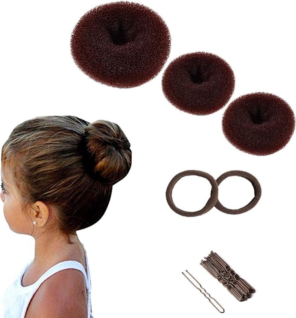 3 Stück Donut Hair Bun Maker Set Dutt Maker für Mädchen Frauen braun