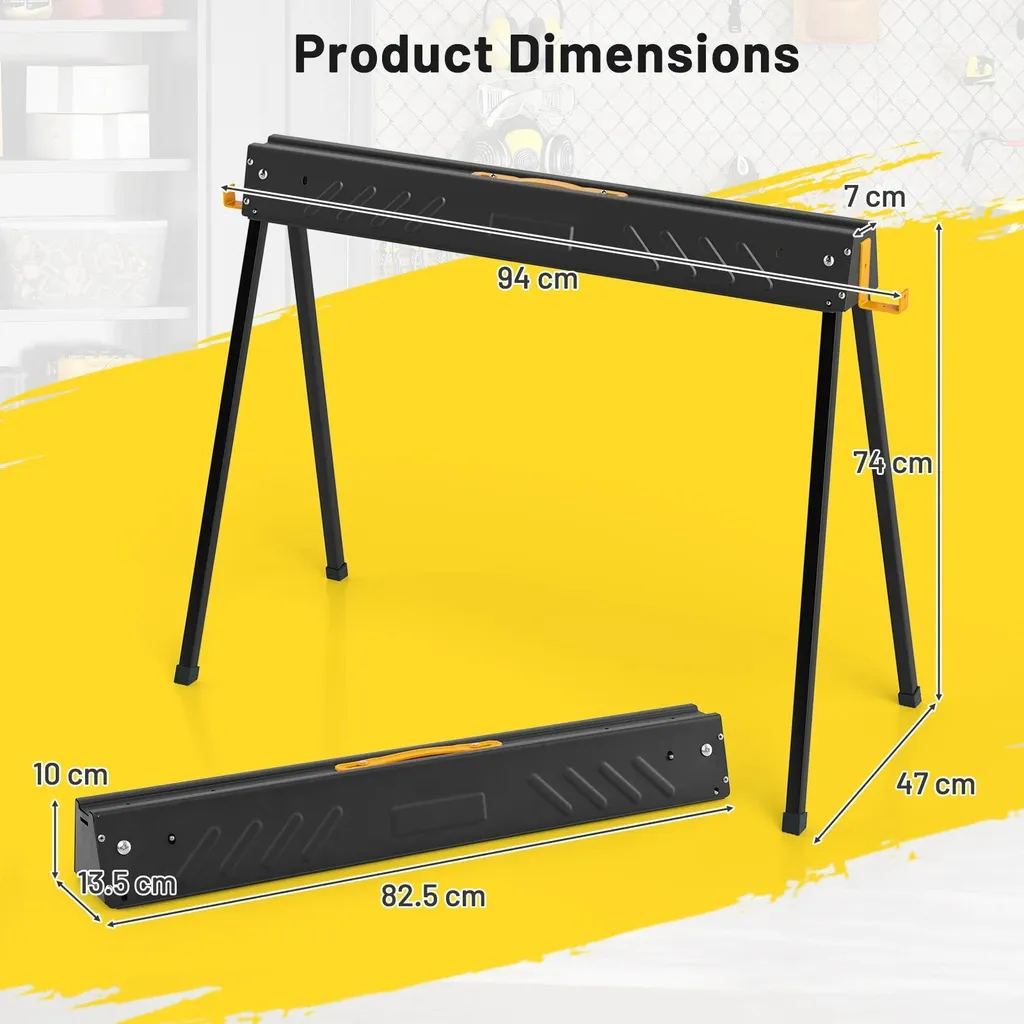 Lot de 2 chevalets de sciage pliables 500kg - Support 2x4 noir robuste - 3