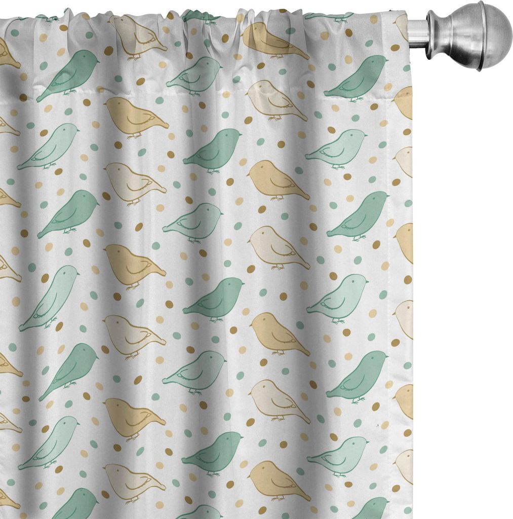 ABAKUHAUS Gedeckte Farben Vorhänge, Gardinen, Kleine Vögel und Tupfen in den verschiedenen Farben wiederholendes Muster, 2 Stück 75 x 225 cm, Me...