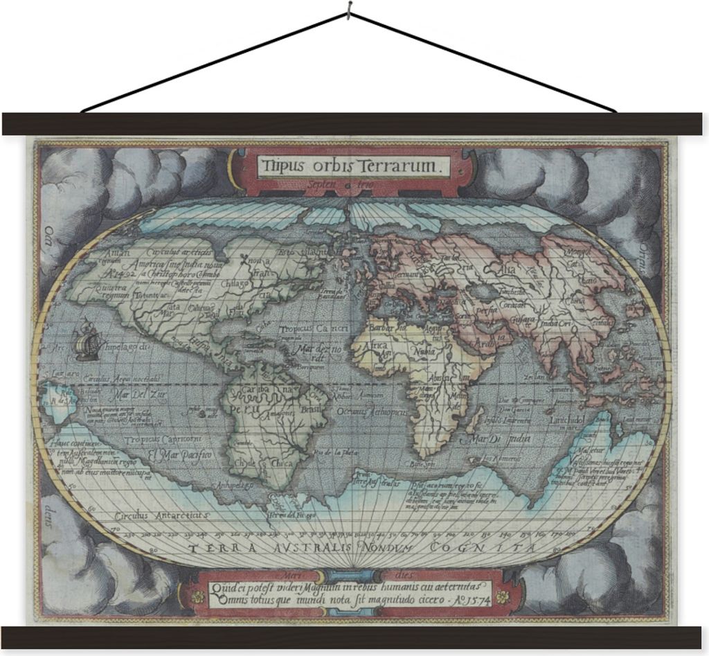 MuchoWow Textilposter Weltkarte - Vintage - Atlas 40x30 cm mit schwarzem Rahmen - Dekorationen