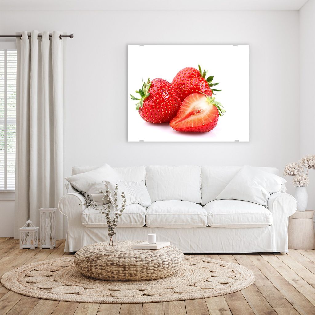 Glasbild Wandbild Frische Erdbeeren 100x80cm in XXL für Wohnzimmer, Schlafzimmer, Badezimmer, Flur