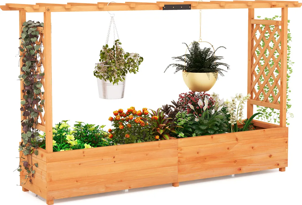 COSTWAY Jardinière avec Treillis et Toit Suspendu 200x44x114cm Orange