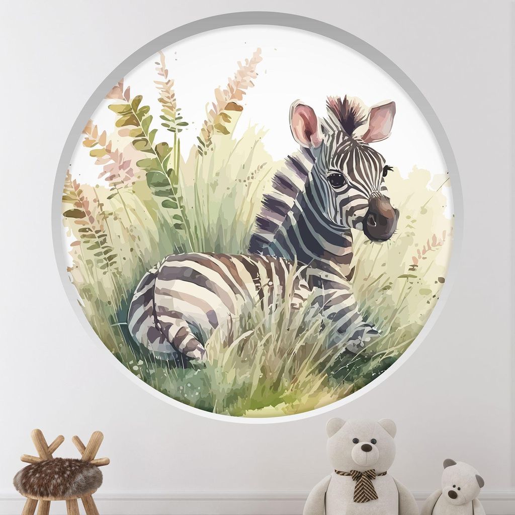 Trompe-l'œil-Aufkleber Runde Bogen Kinder - Lumaléa - Zebra - Durchmesser 130 cm