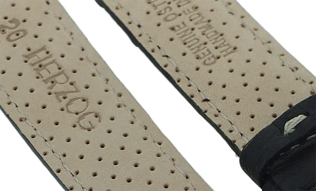 Herzog Echt Strauß Uhrenarmband schwarz Leder Ton in Ton Naht, Stegbreite:20mm, Schließe:Silbern