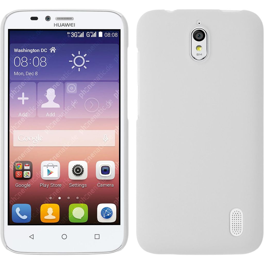 PhoneNatic Case kompatibel mit Huawei Y625 - Hülle weiß gummiert Hard-case + 2 Schutzfolien
