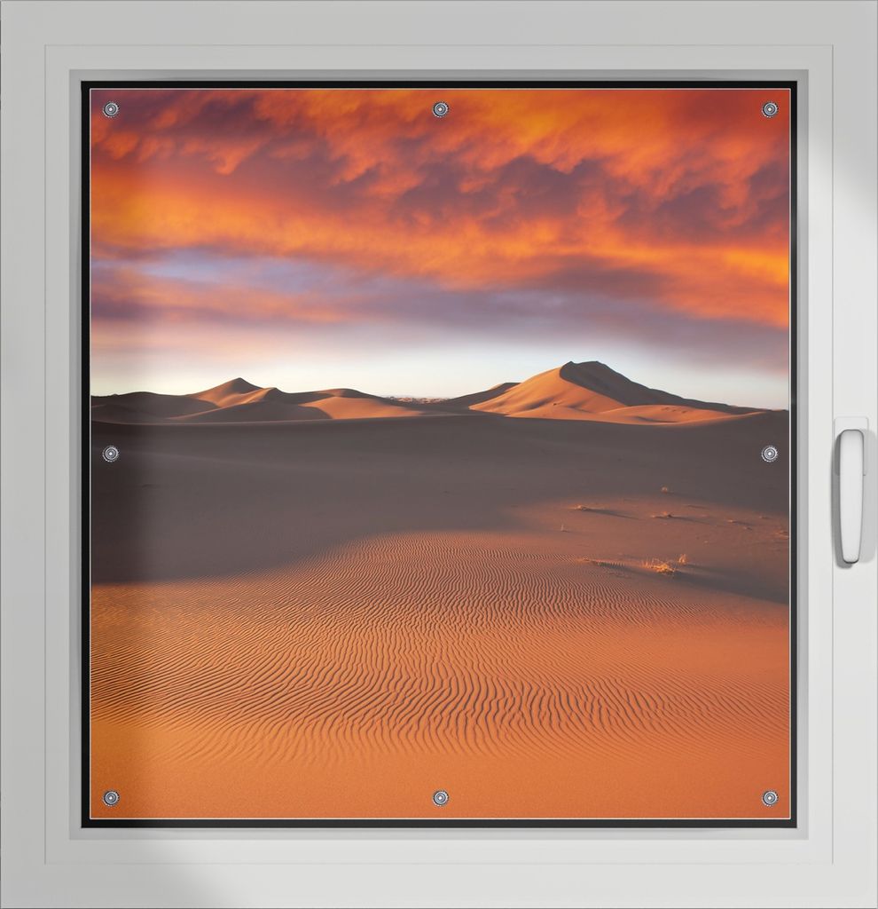 Wallario Lichtschutzbild, Dekorativer Sichtschutz Sonnenschutz 96 x 93 cm mit Motiv: Sahara Wüste II - Sanddünen im Sonnenuntergang - Verdunklung...