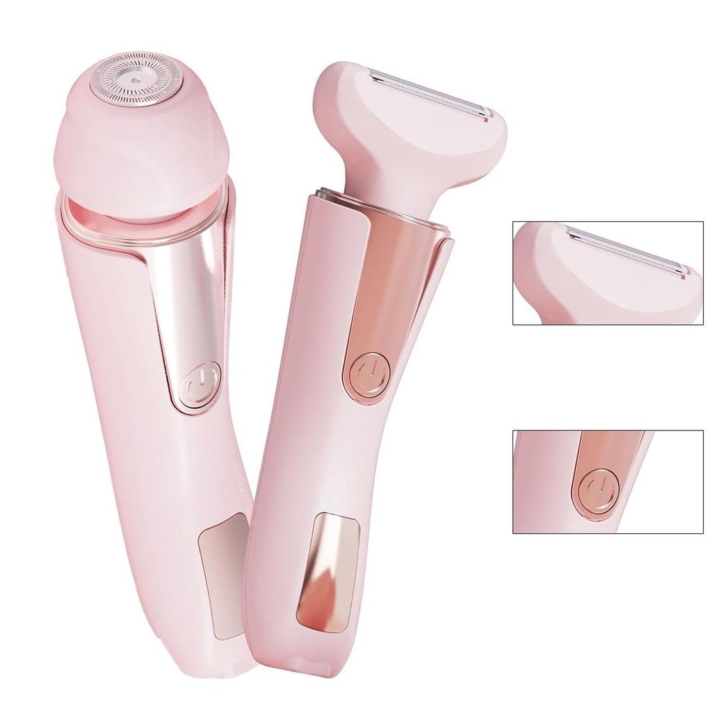 Elektrischer Epilierer, Damenrasierer und Trimmer in Rosa, Doppelkopf-Design, wiederaufladbar und wasserdicht, geeignet für Achseln und Intimbereich
