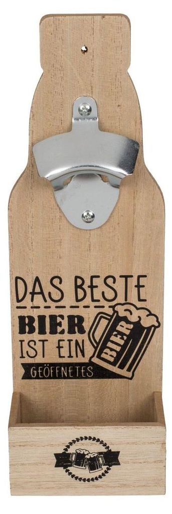 Flaschenöffner Auffangbehälter Kronkorken Metall Holz Produktbild 