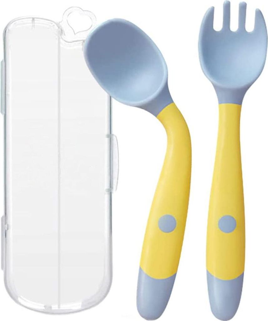 ASKSA 2PCS Kleinkinder Fuetterung Training Loeffel und Gabel Geschirr,Baby Utensilien Loeffel Gabeln Set, Easy Grip Hitzebestaendige Biegsame Lernl...