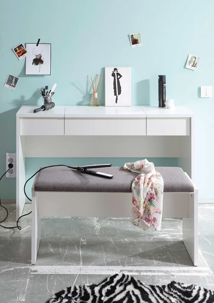 Lipstick Coiffeuse avec banc Blanc - Ensemble de Maquillage Moderne - 4