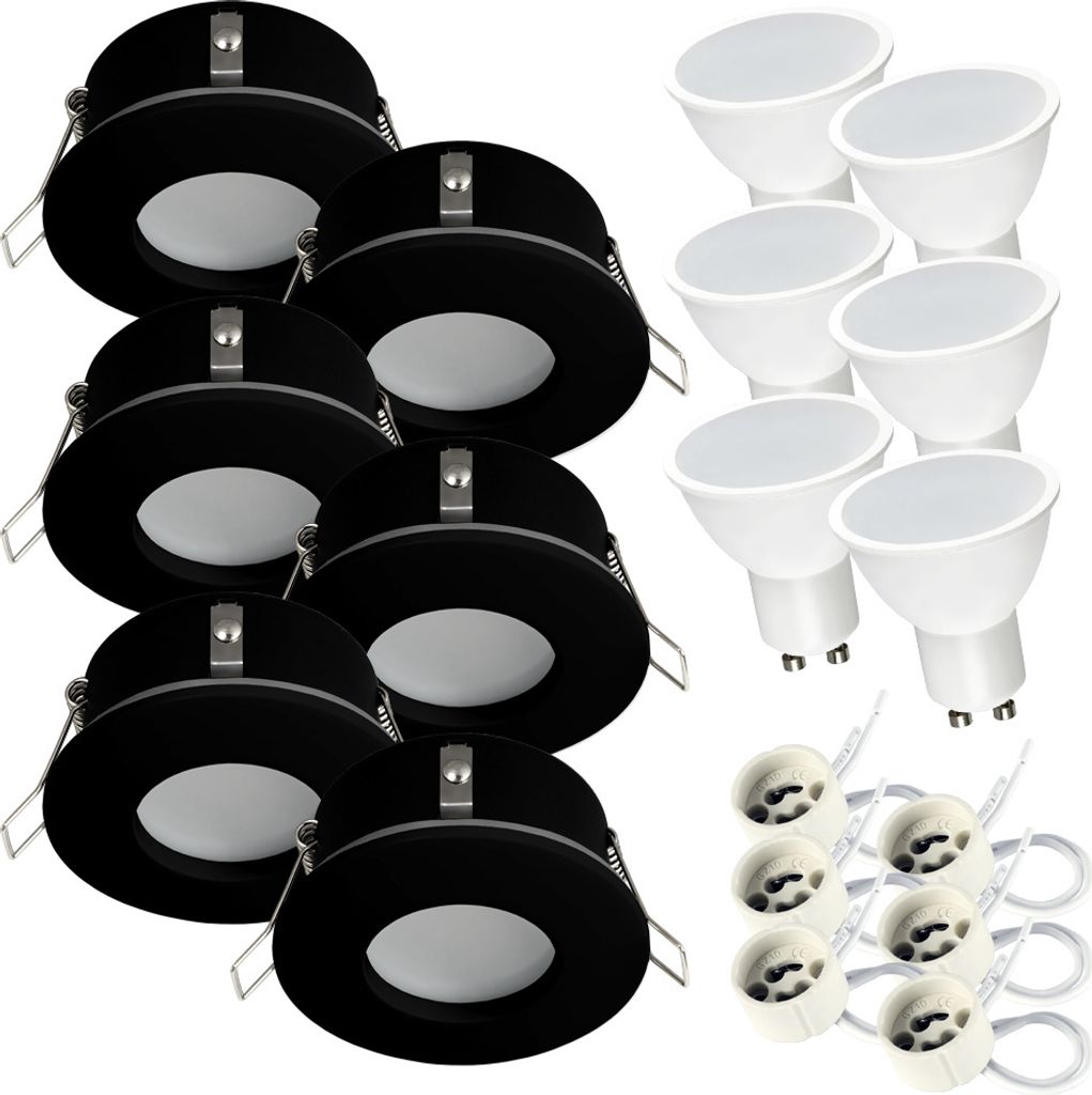 Einbaustrahler SET 6x GU10 Einbauleuchte 7W neutralweiss Deckenspot IP44 Einbauspot Küche Badezimmerleuchte RIK.5 Schwarz Einbaurahmen