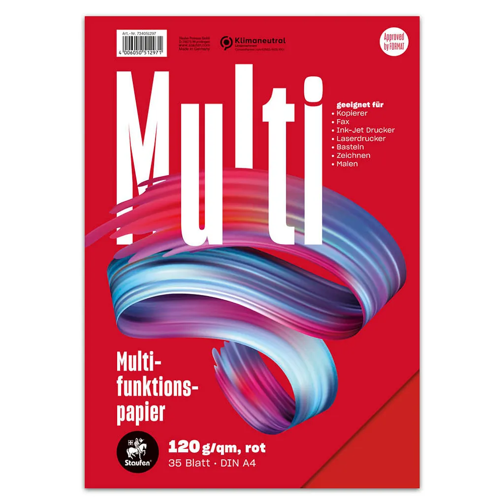Carta Multifunzione Staufen A4 120g Rosso - 35 Fogli per Ufficio Premium