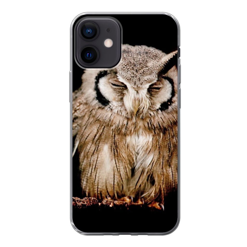 MuchoWow Handyhülle Schutzhülle Hülle für iPhone 12 Eule - Vogel - Schwarz Silikon Softcase Handy Hülle - Schutzhülle