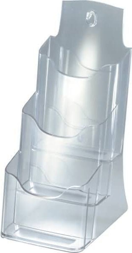 SIGEL LH333 Tisch-Prospekthalter, DIN lang (105x210 mm) / DIN A6 (105x148 mm), 3 Fächer, glasklar, Acryl