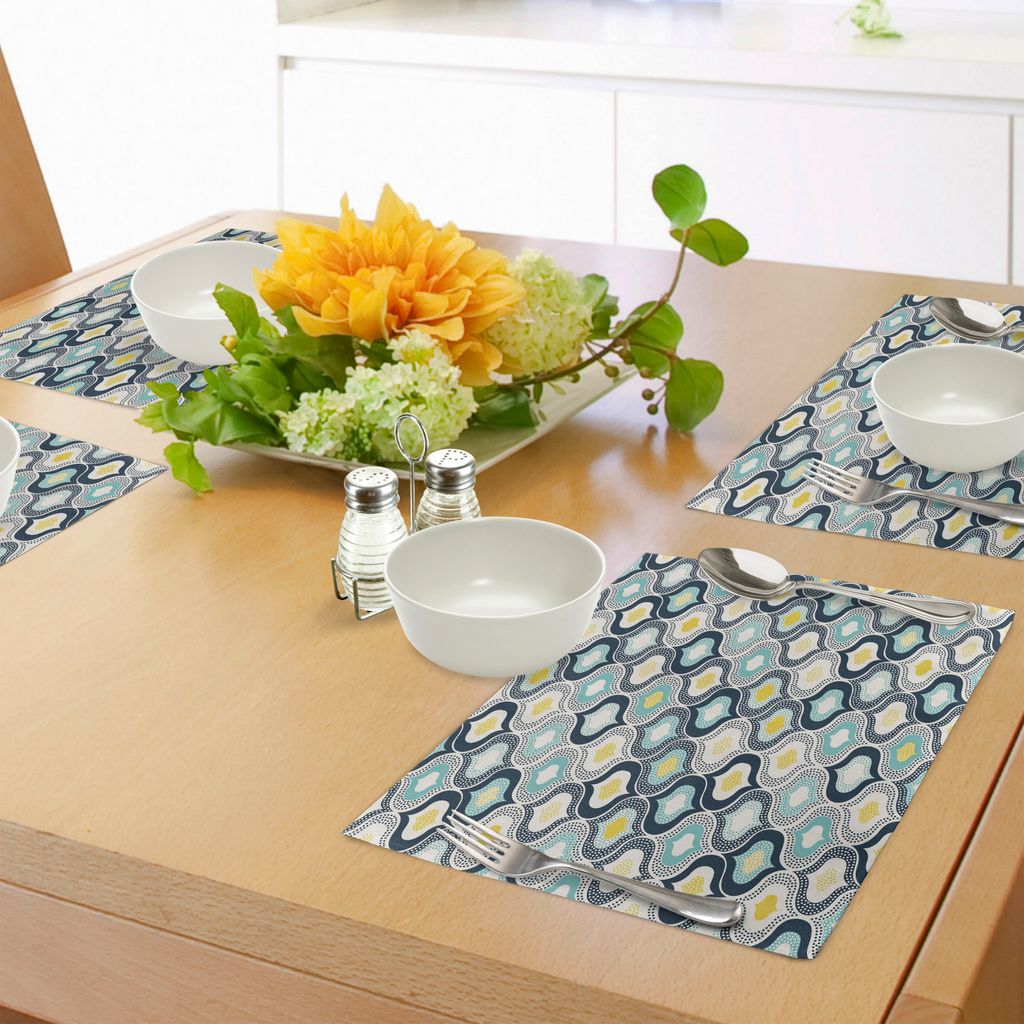 ABAKUHAUS Modern Platzmatten, Geometrische marokkanische Mediterrain Style Dots mit dekorativen Details Image Print, Tiscjdeco aus Farbfesten Stoff...