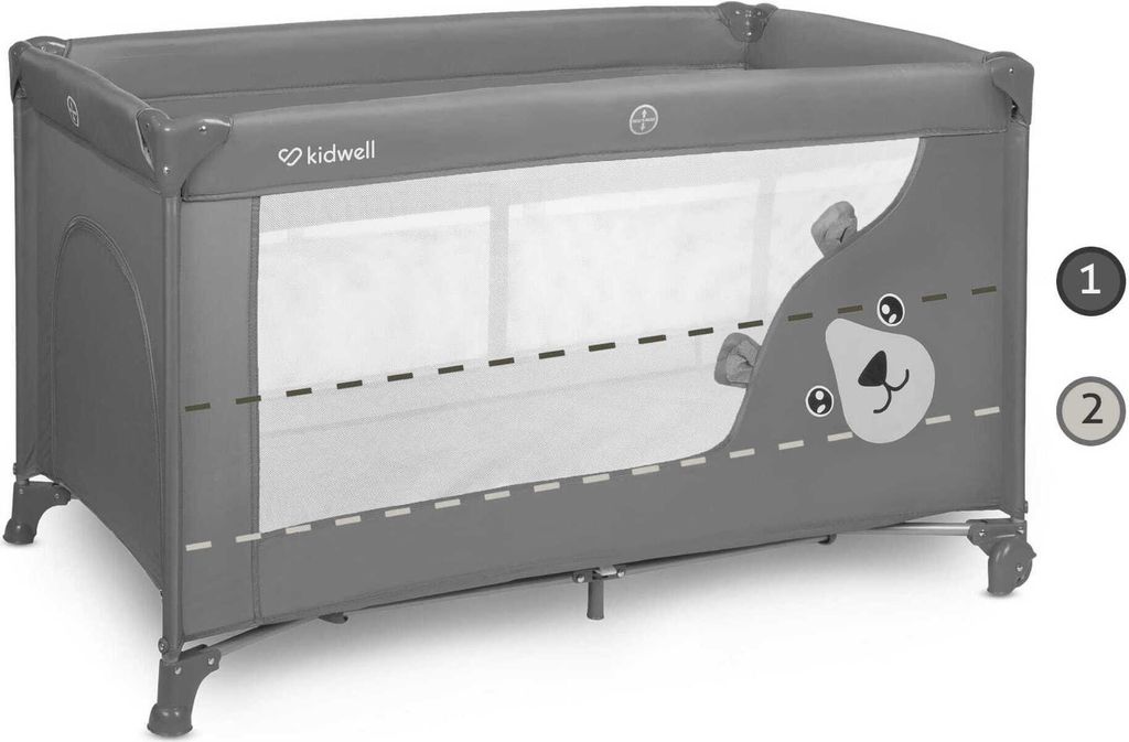 COIL Baby-Reisebett, Babybett, Kinderreisebett, BLISSY, mit Seiteneingang, LockGuard-Schutz, faltbare Matratze, zweistöckig, Grau