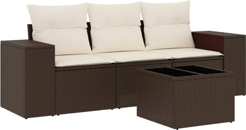 4-tlg. Garten-Sofagarnitur mit Kissen Braun Poly Rattan