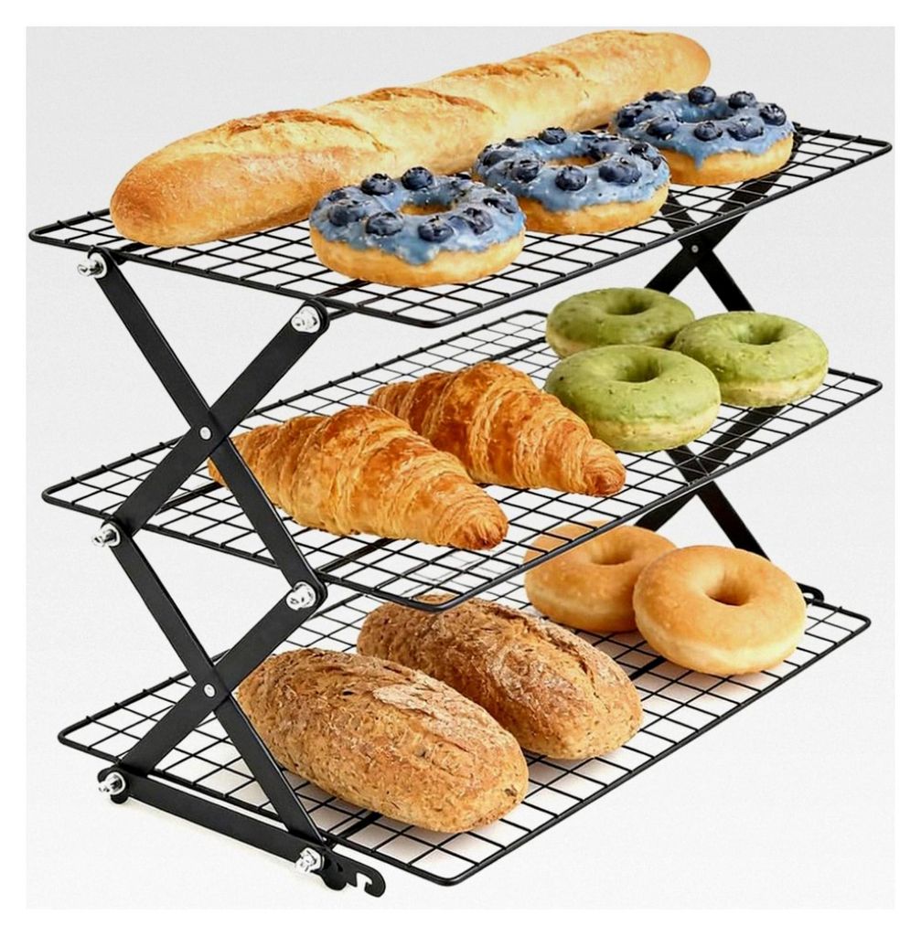 Stapelbares und klappbares Abkühlgitter, 3-stöckiges Kühlgitter für die Küche, zusammenklappbares Gitter für Kekse, Kuchen, Muffins und Brot