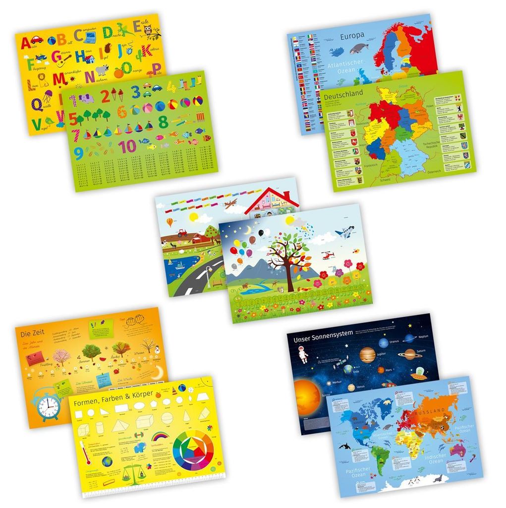 5er Set Kinder Tischset mit Lerneffekt Produktbild 