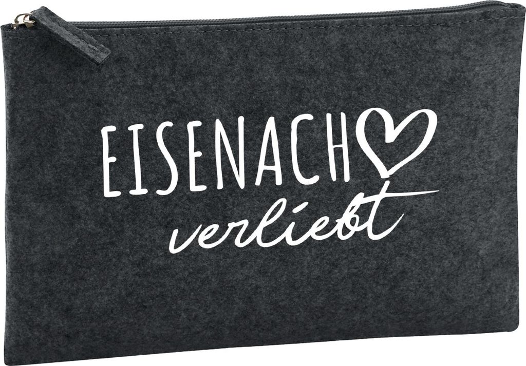 Huuraa Kulturbeutel Eisenach verliebt 1 Liter Charcoal Filz Kosmetiktasche Geschenkidee