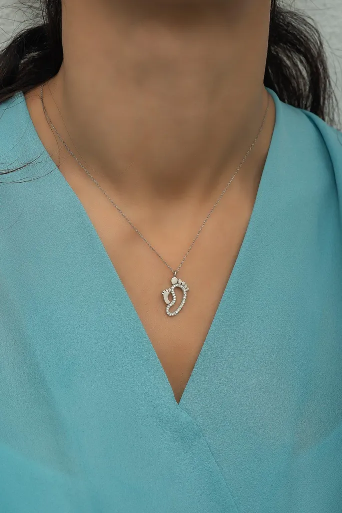 Collier en argent sterling 925 pendentif empreinte mère-enfant ciselé