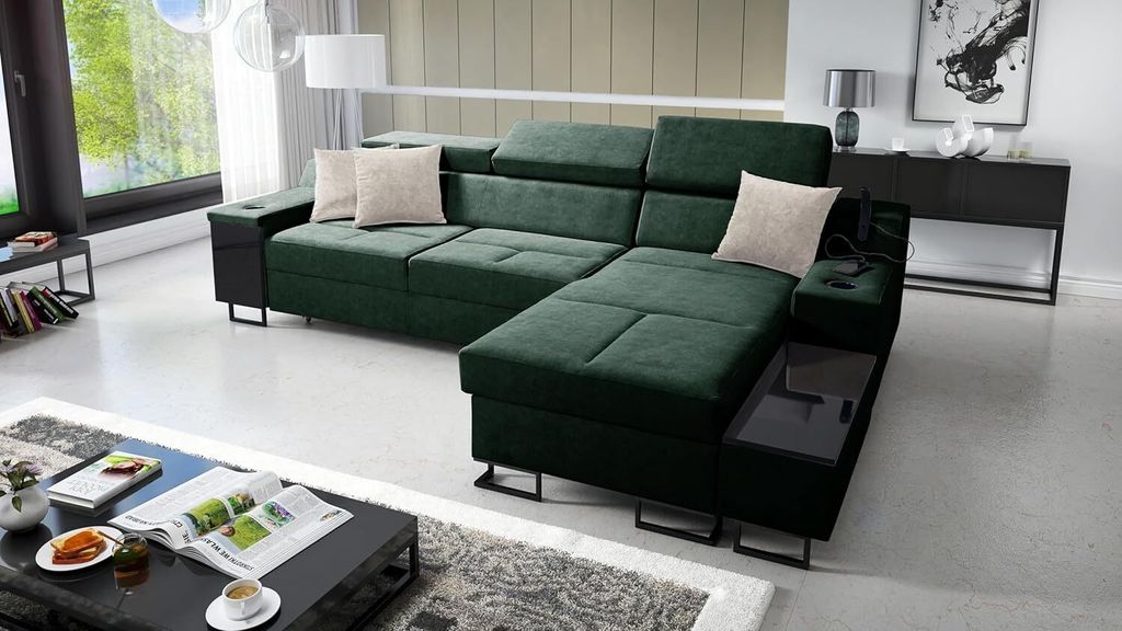 Das komfortable Ecksofa Aria I Maxi mit Schlaffunktion und praktischer Bettzeugablage - Ihr idealer Platz zum Entspannen!