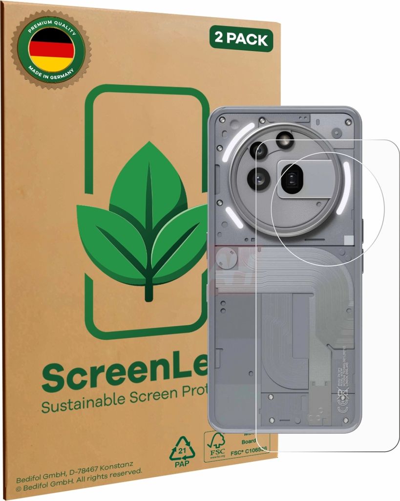 2x ScreenLeaf Schutzfolie für Nothing Phone (3a) Pro (Rückseite) nachhaltiger Displayschutz Display Schutz Folie Klar Transparent