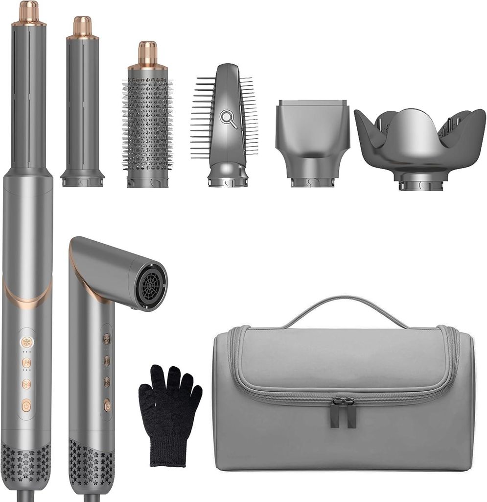 5 in 1 Haarstyler Set Airstyler mit Automatischem Lockenstab Föhn Warmluftbürste Glättbürste Ionen Haarstylinggerät für Trocknen Volumen Locken