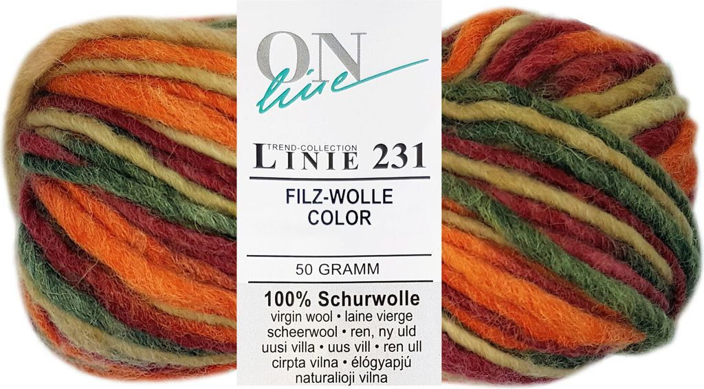 50 Gramm ONline Linie 231 Filzwolle Color 0136 Orange Rot Mix