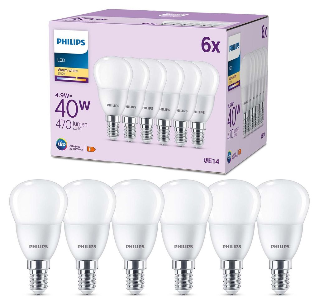 Philips Kerzenlampe 40W P45 E14 x6, 4,9 W, 40 W, E14, 470 Produktbild 