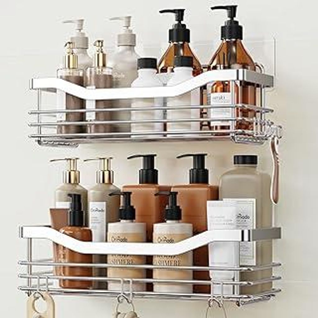 Orimade Duschregal ohne Bohren Edelstahl Duschablage mit 5 Haken Duschkörbe für Bad Küche Toilette 2 Stück