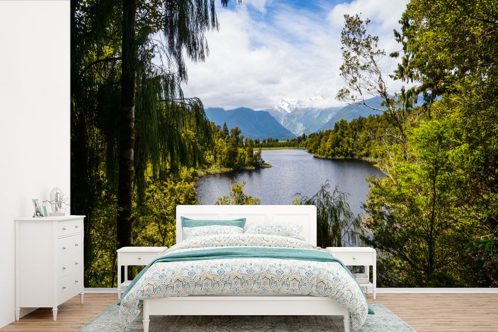 MuchoWow Fototapete für Wohnzimmer oder Schlafzimmer Wandtapete Vinyl Motivtapete Wald mit Blick auf die Gletscher Franz Josef und Fox in Neusee...