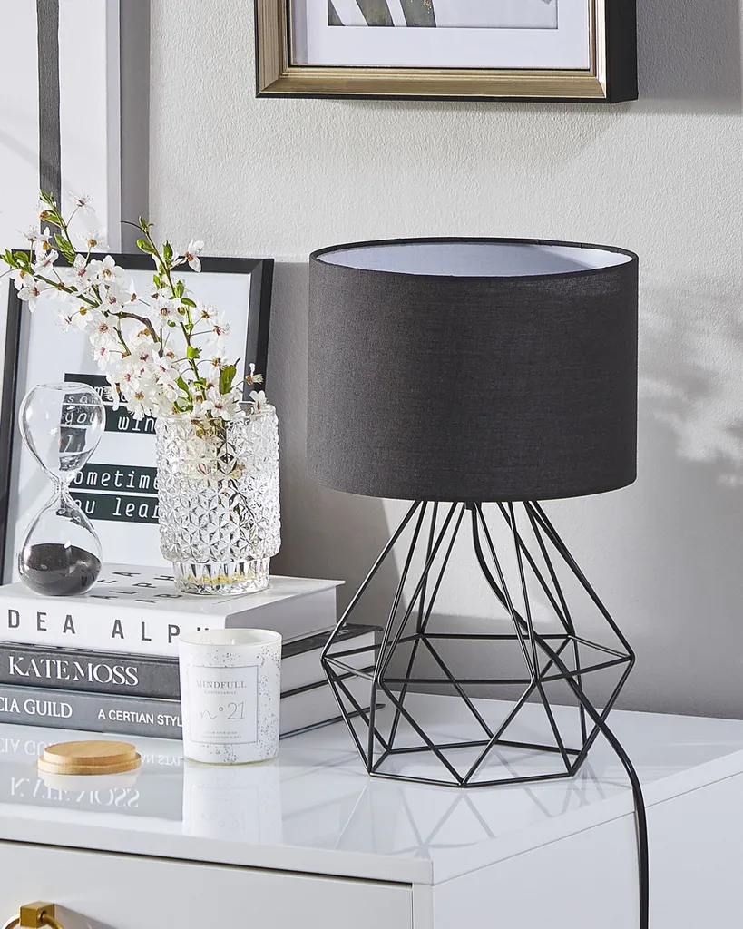 BELIANI Lampe de table noire 35 cm avec pied diamant et abat-jour chic - 4