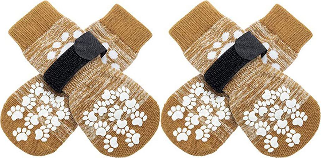 4 Stück Anti-Rutsch-Hundesocken mit verstellbaren Trägern, wasserdichte Pfotenschutzsocken für Hartholzböden im Innenbereich