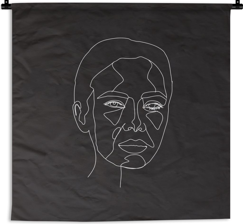 MuchoWow Wandteppich Wandbehang Frau - Gesicht - Strichzeichnung 150x150 cm Tapisserie Dekoration Wandtuch - Wohnaccessoires - Modernes