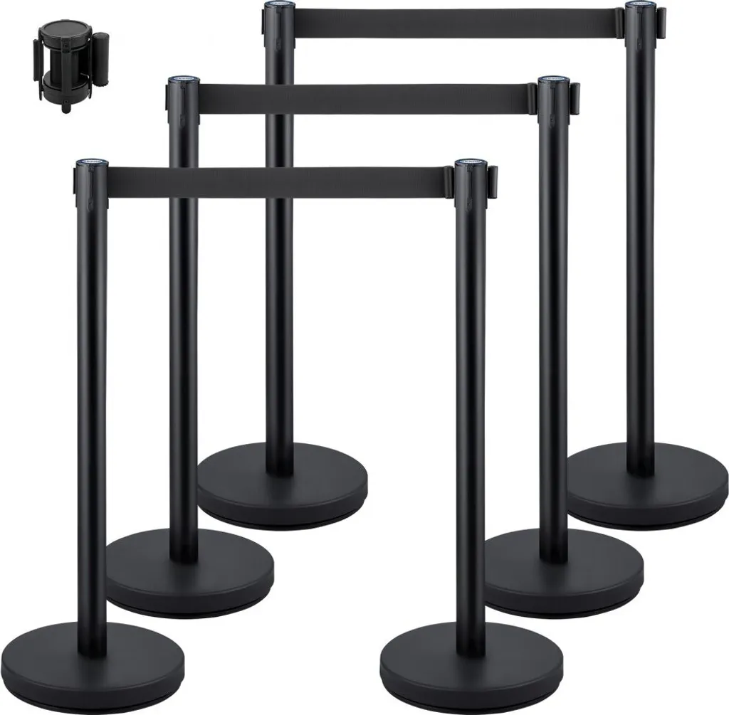 Poteau de délimitation inox 4 voies avec sangle rétractable et socle