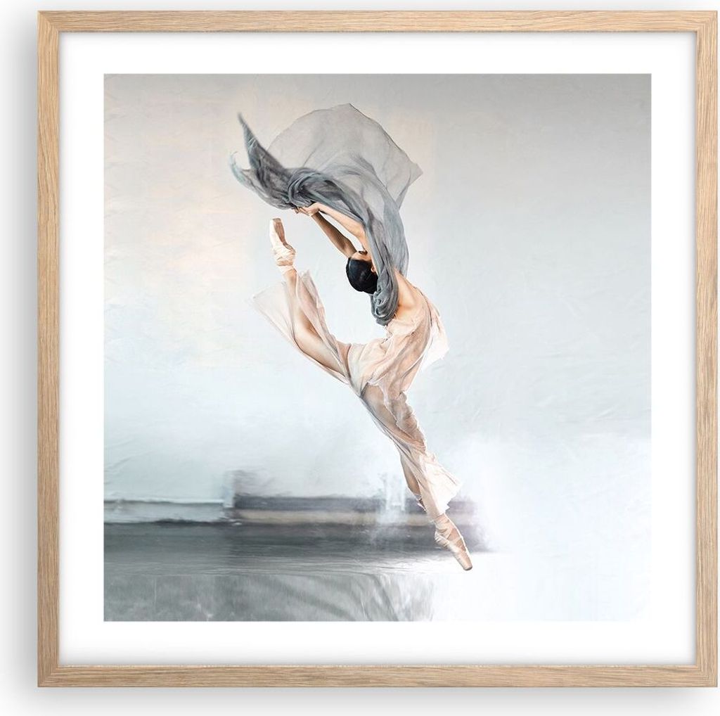 Gerahmtes Poster - Rahmen in heller Eiche - Tanz Frau Ballerina - 50x50 cm - Wand Bild - Wanddeko - Wandbilder - Kunstposter - Wandposter - Bilderr...