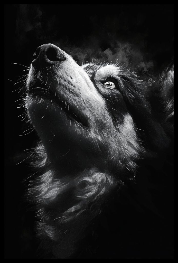 Plakat 40x60cm Tierporträt für Wohnzimmer | Husky 2 | Schwarz Weiß